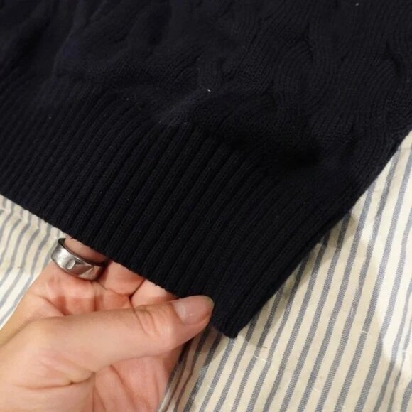 Uniqlo Navy Cable Knit Sweater Vest w/ Grey Trim | Men’s S / Women’s M - Picture 2 of 5